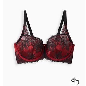 TORRID UNLINED BALCONETTE BOUDOIR BRA - LACE RED & BLACK SIZE 42D